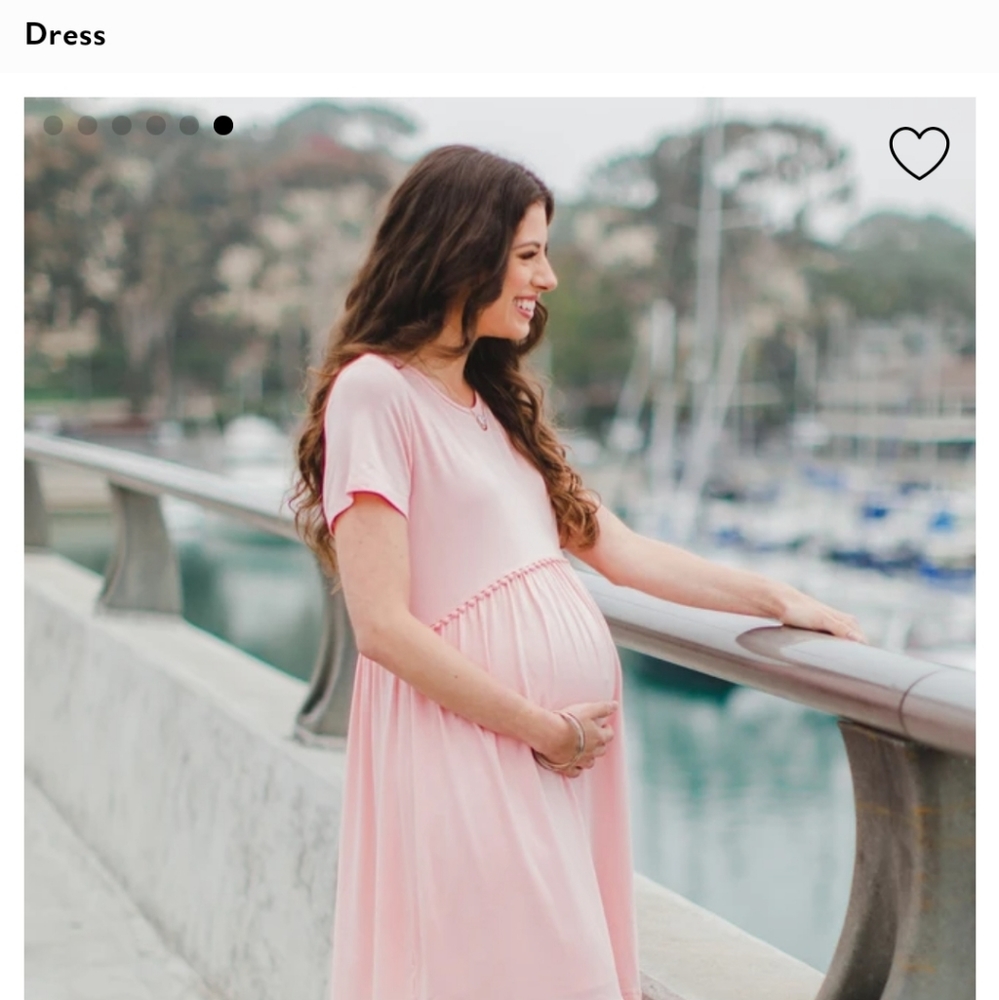 Pink Solid Crochet Trim Maternity Shift Dress